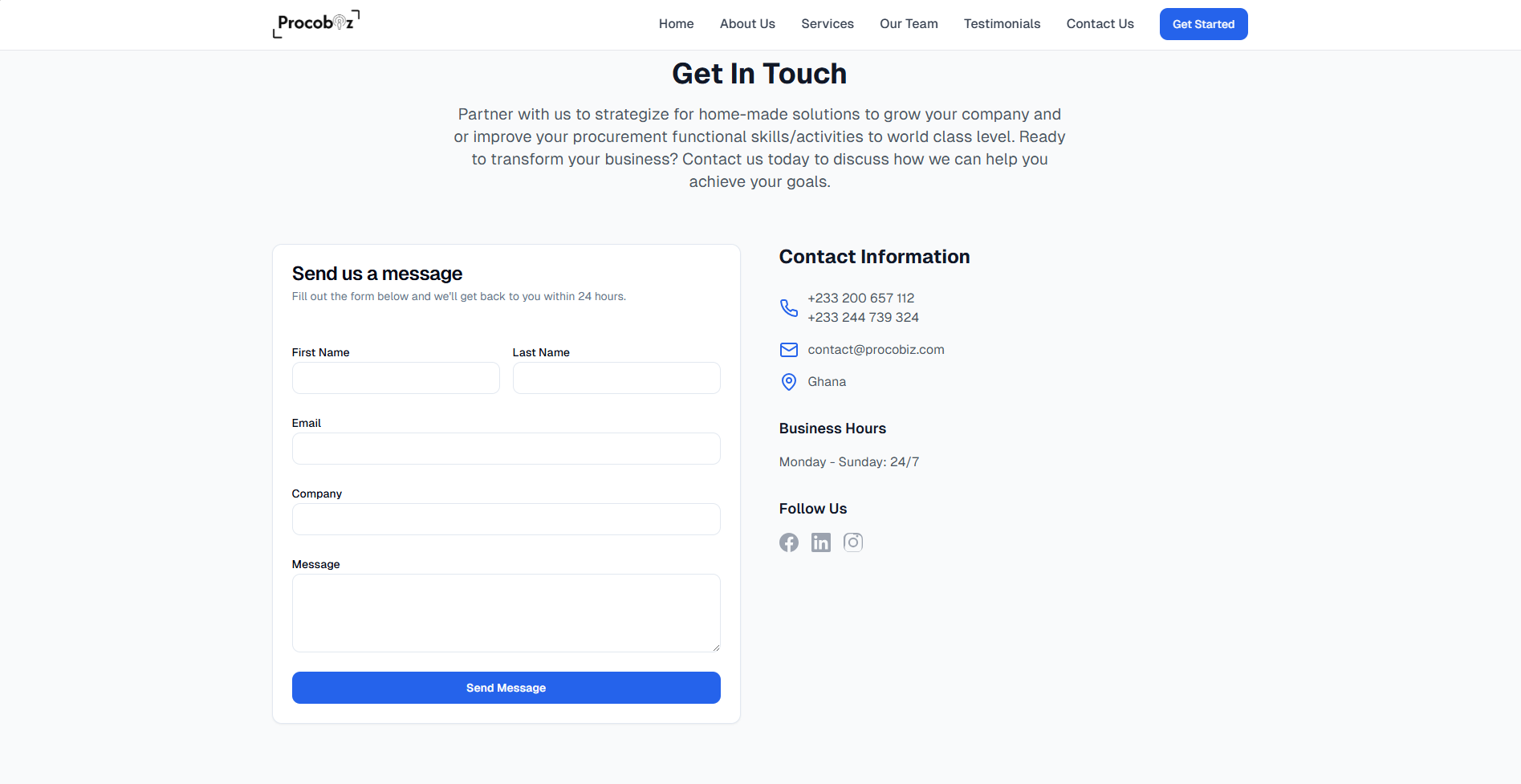 Procobiz — contact and enquiry