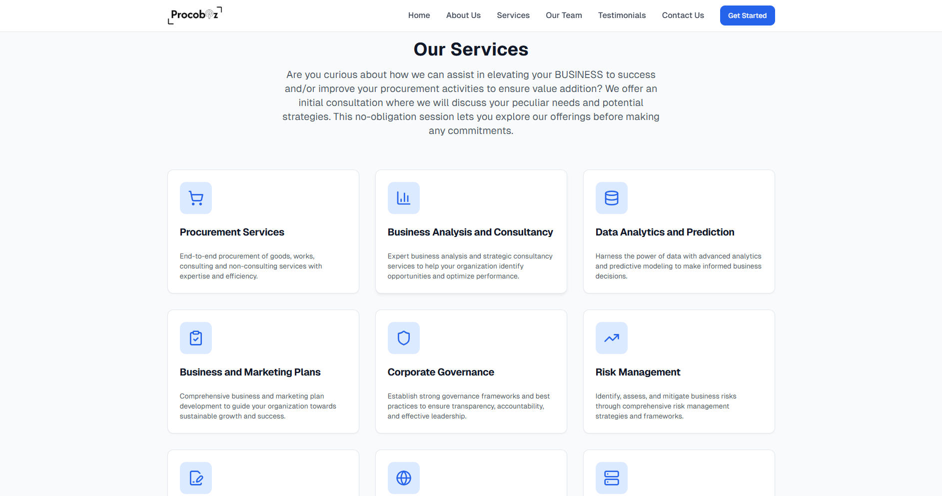 Procobiz — services section